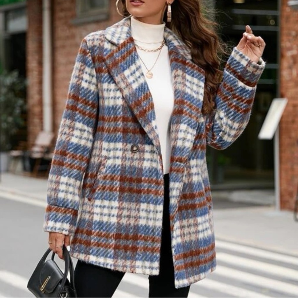 Plaid Print Overcoat with pockets